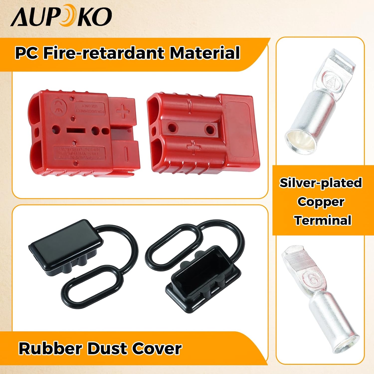 Aupoko 50A Battery Quick Connect Disconnect Connector Compatible with Anderson 6 to 12 Gauge Battery Cable Connector, 12V to 36V Wire Harness Plug Kit for Car Bike ATV Winch Trailer Lifts Motors More