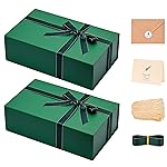 LIFELUM Gift Boxes with Lids 2 Pack 13.85 x 8.35 x 4.45 inch Green Christmas Gift Boxes with Strong Magnetic Lid for Presents with Luxury Accessories Card, Ribbon, Filler,Sticker