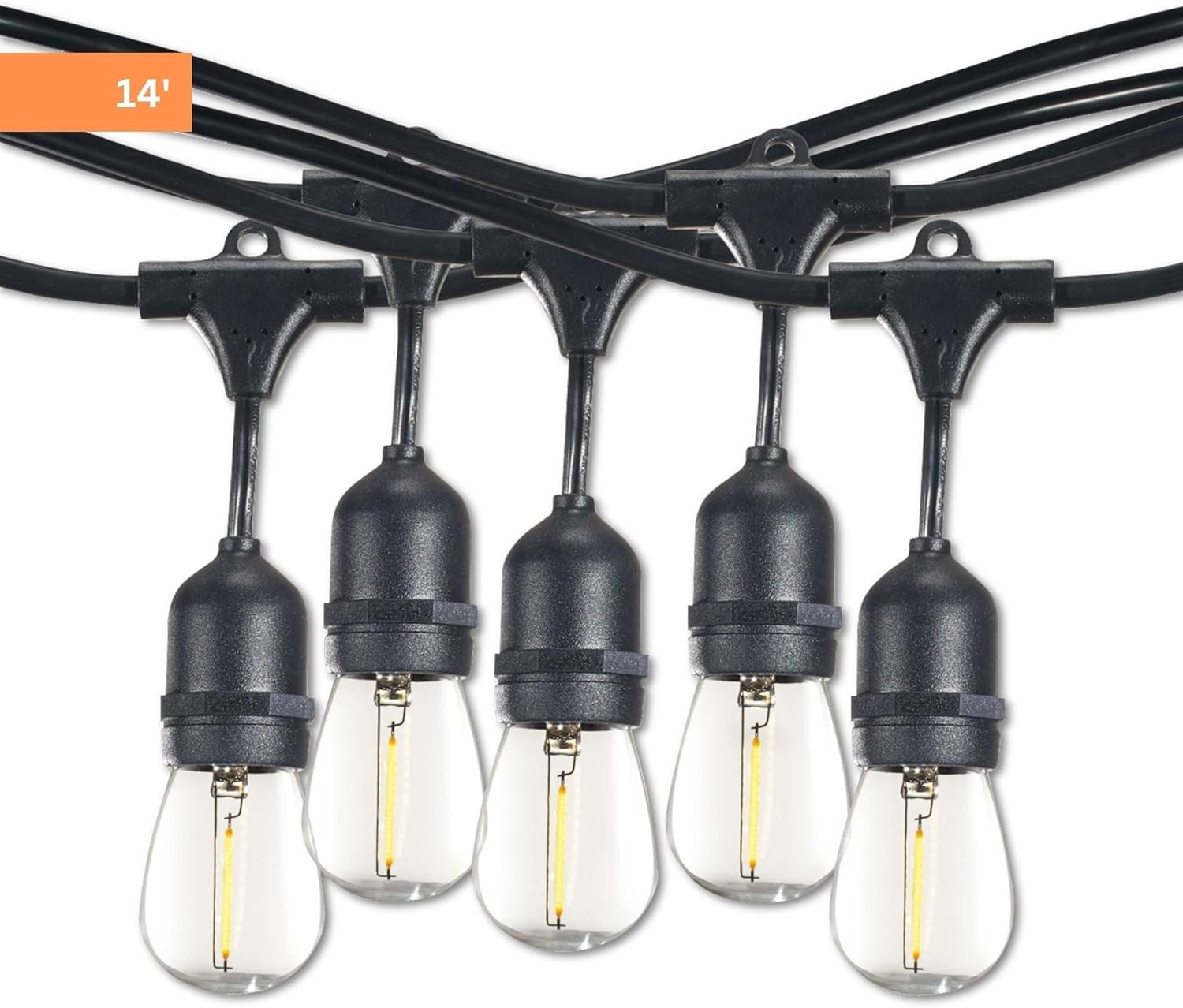 Bulbrite 14-Foot String Light Kit with Clear Shatter Resistant Vintage Style S14 LED Light Bulbs