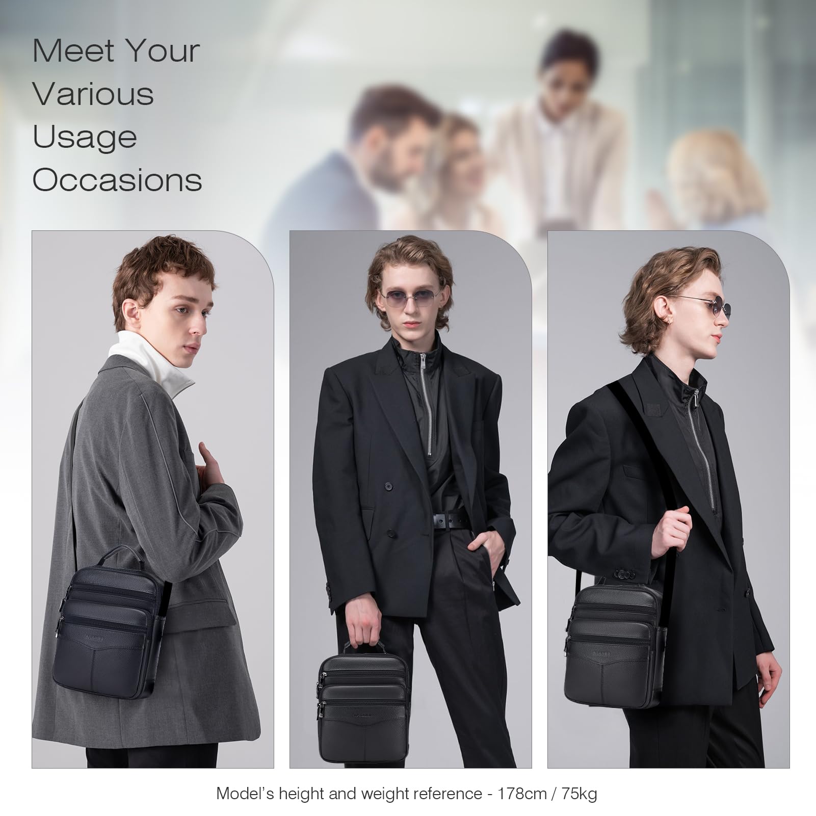 SPAHER Groß Herrentasche Leder Tasche Umhängetasche IPAD Handgelenktasche Schultertasche Business Männer Aktentaschen Handtaschen Rucksack Crossbody Sling Reisetasche für Arbeit Reise Alltagsleben