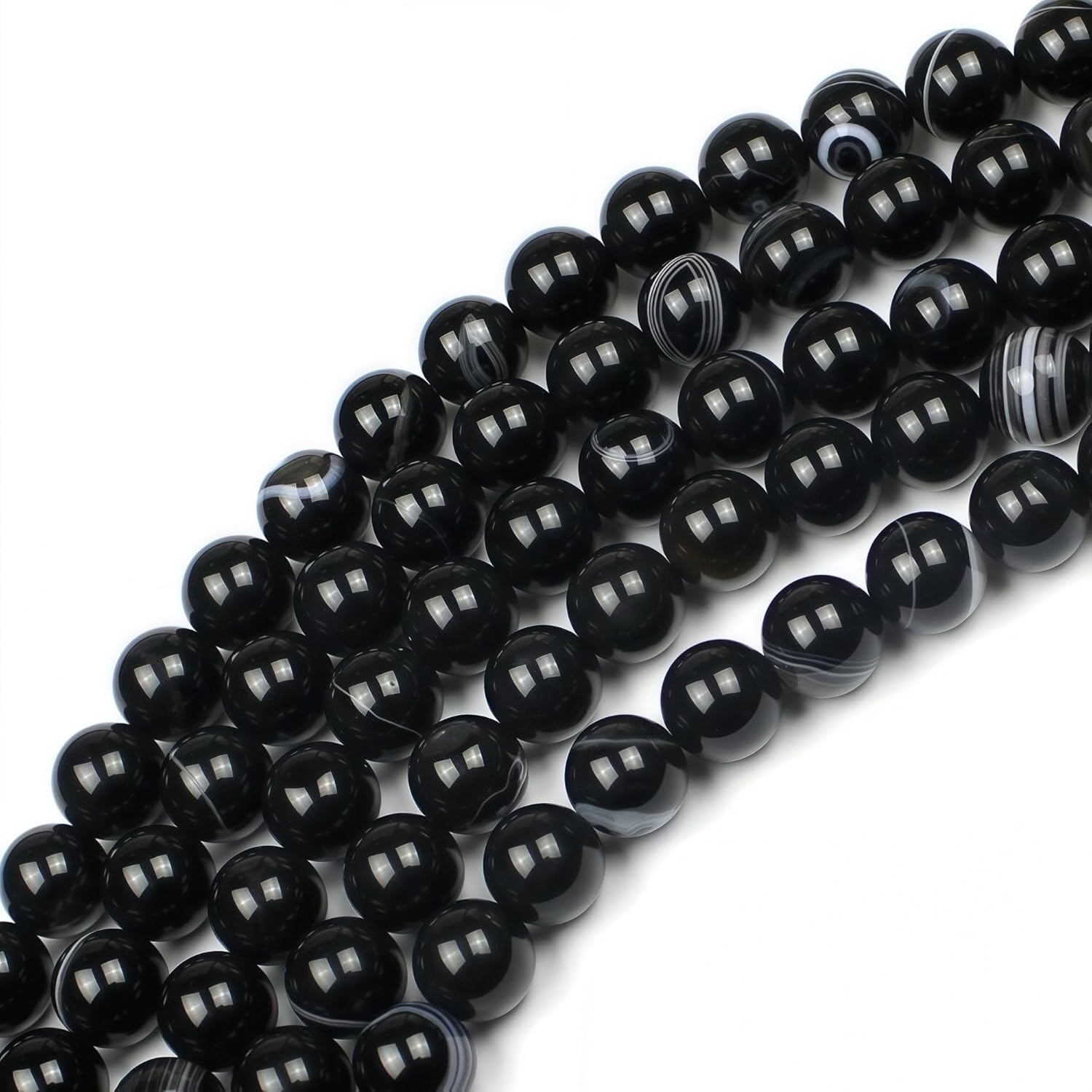 MJDCB Natural Black Striped Agate Round Loose Beads for Jewelry Making DIY Bracelet Necklace (8mm) - Image 5