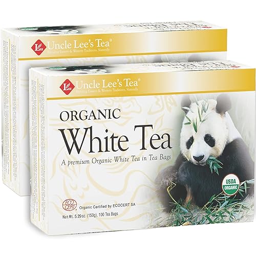 Uncle Lee's Tea Té blanco orgánico, té de primera calidad para el bienestar diario, bajo en cafeína, bolsas de té blanco rico en antioxidantes,
