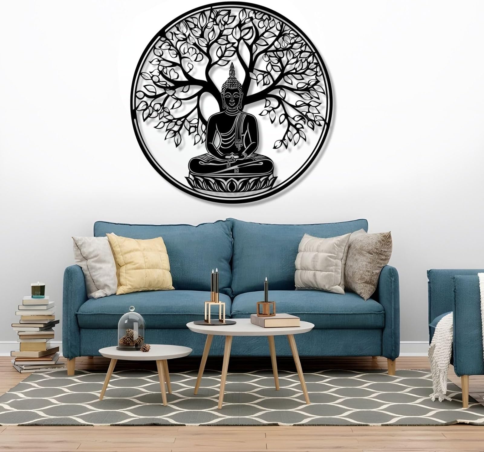 Tree of Life and Buddha Metal Wall Art - Spiritual Zen Wall Decor (Black, 18.5"x18.5"/47x47cm)