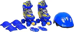 Zippy Toys, Kit de Patins Infantil Ajustável com Capacete Joelheira Cotoveleira e Munhequeira Clássico 34 ao 37, Amarelo e Azul