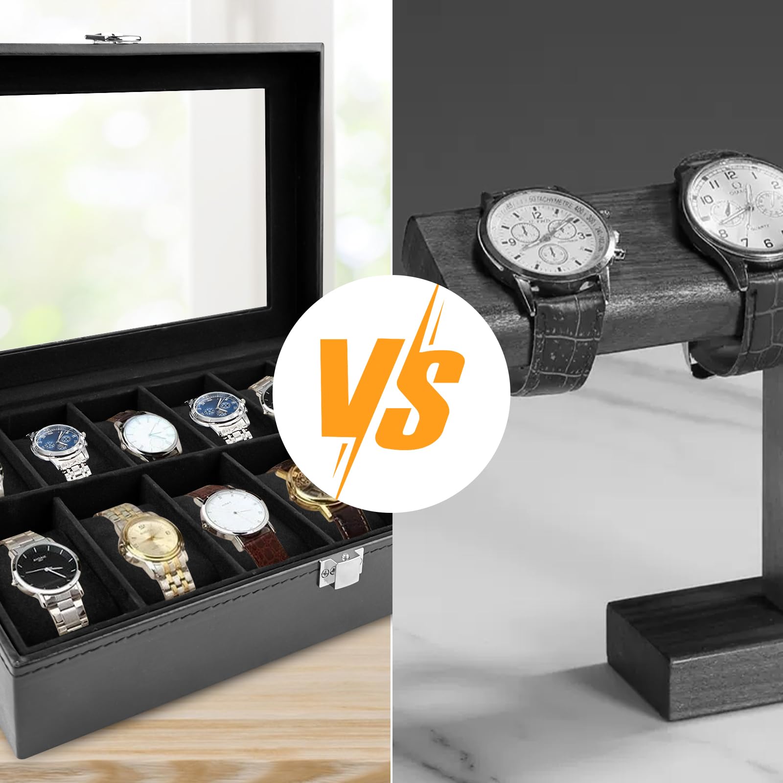 Caja de Relojes con 12 Compartimentos, Soporte de Exhibición con Tapa de Cristal, Almohadilla Extraíble