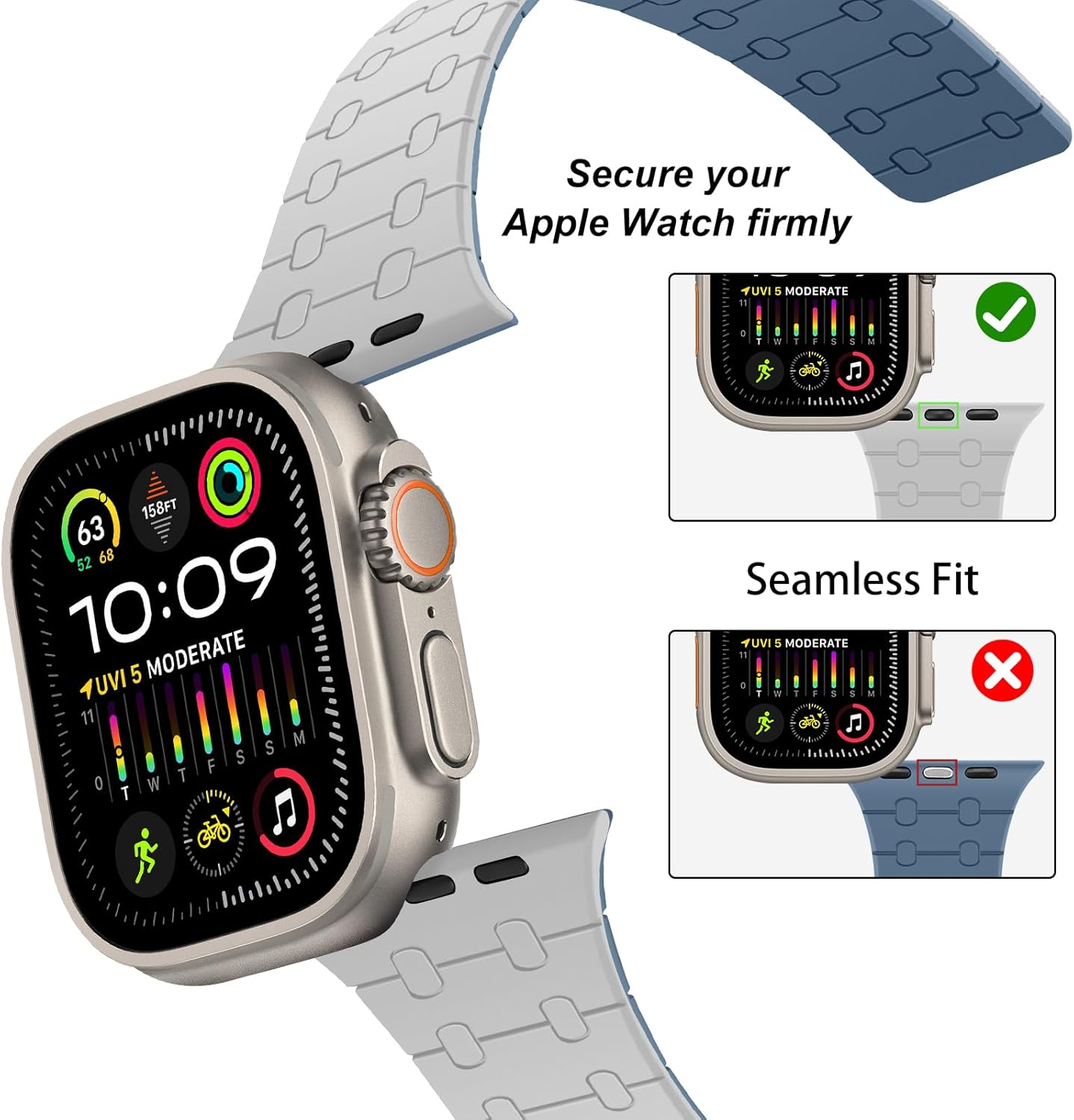 Amizee Magnetic Bands Compatible with Apple Watch Band 49/46/45/44/42/41/40/38mm Women Men, Sport Silicone Strap for iWatch Ultra 3/2/1 Series 11 10 9 8 7 6 5 4 SE3/2/1 (49/46/45/44/42, Gray Blue) - Image 3