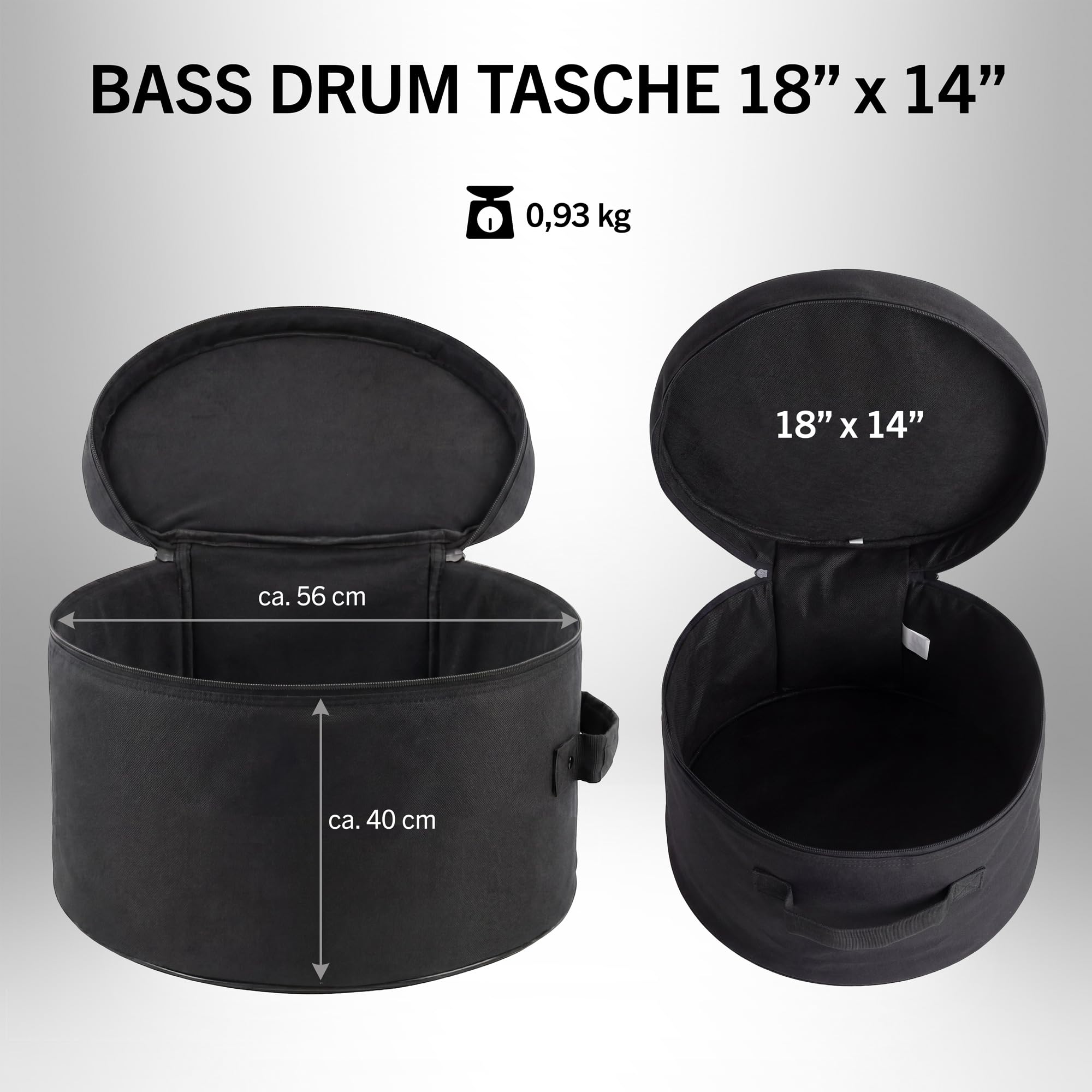 XDrum Bass Drum Tasche 18 x 14 Zoll, gepolstert, Schwarz, Drum Bag | Reißfeste Kunstfaser, wasserabweisend, Innenpolsterung, robuster Reißverschluss, Tragegriff