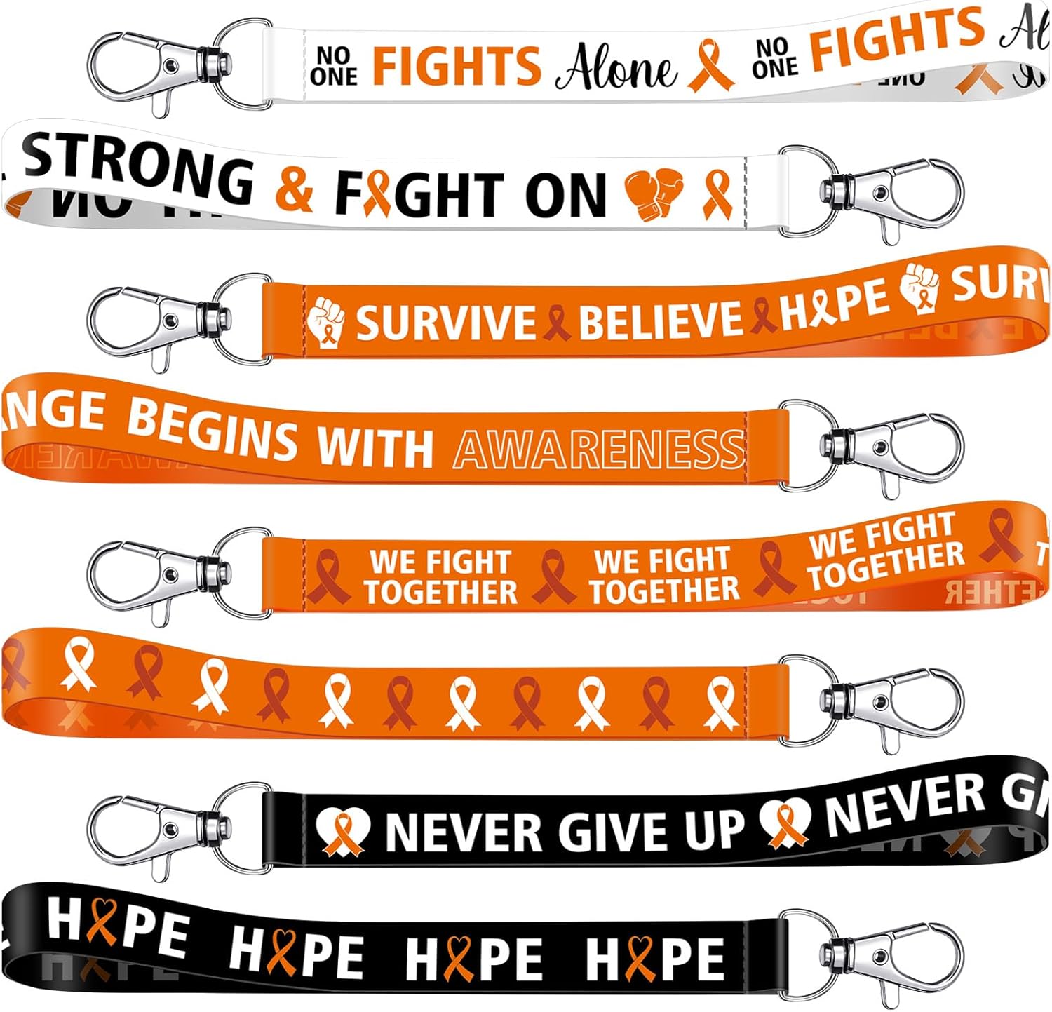 Sureio 72 Pcs Orange Ribbon Awareness Lanyard Kidney Cancer Awareness Items Leukemia Ovarian Cervical Testicular Pancreatic Bladder Cancer Against Domestic Violence Advocates Gifts