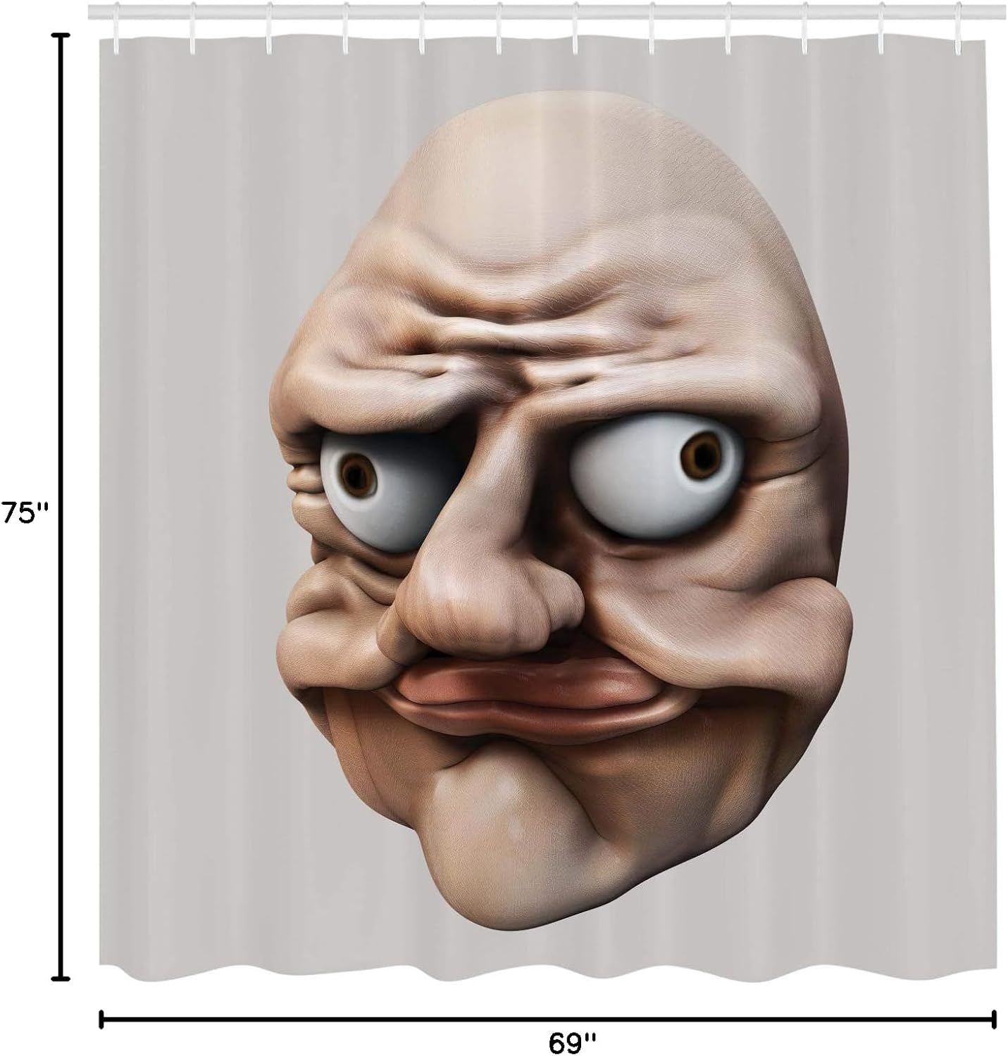 Ambesonne Humor Shower Curtain, Grumpy Internet Troll Face with Trippy Gestures Ugly Post Meme Joke Image, Cloth Fabric Bathroom Decor Set with Hooks, 69" W x 75" L, Eggshell and Tan