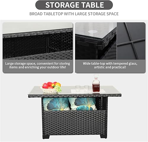 Miniatura 13 de Rattaner Mesa de patio exterior de 46 pulgadas, mesa de centro para exteriores con almacenamiento, mesa de comedor al aire libre, color gris