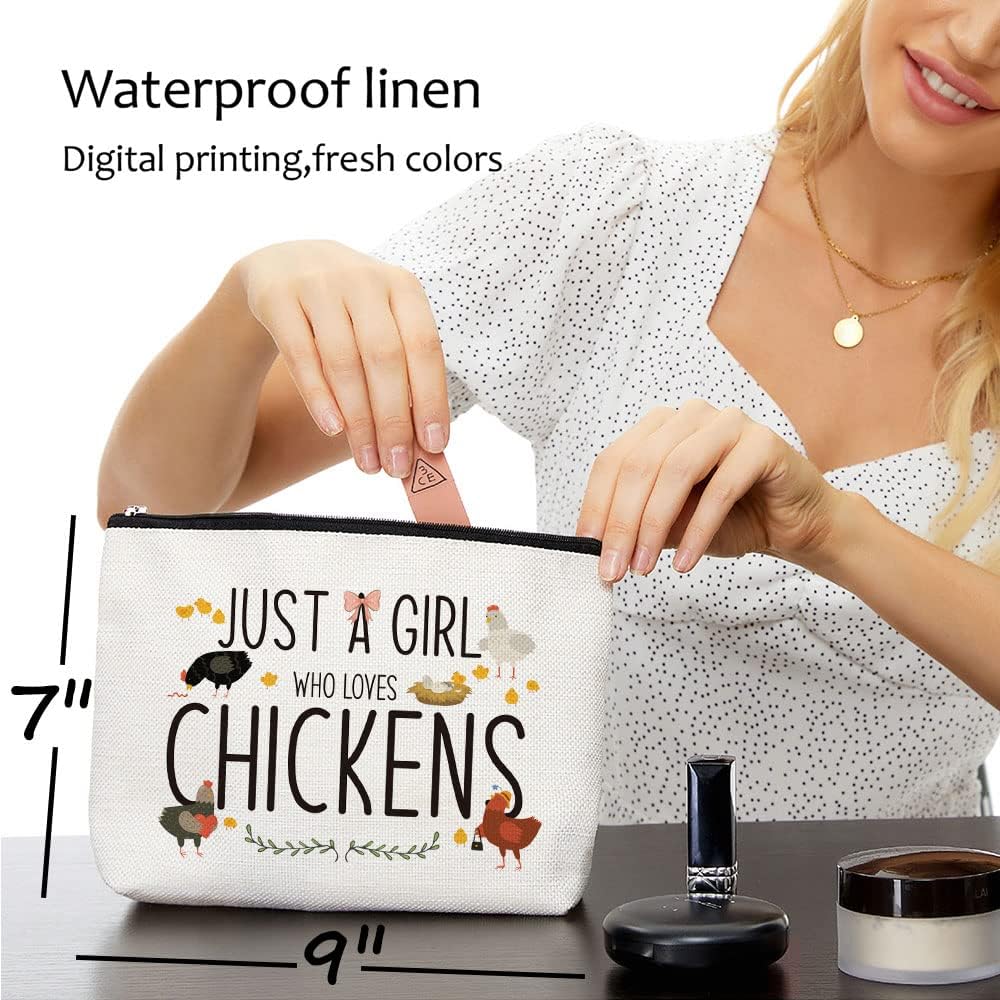 Chicken Makeup Bag Chicken Gifts for Chicken Lovers Girls Women Chicken Stuff Merch Animal Lover Farmer Funny Birthday Christmas Gifts for Daughter Sister Bestie Friend Just A Girl Who Loves Chickens - Image 5