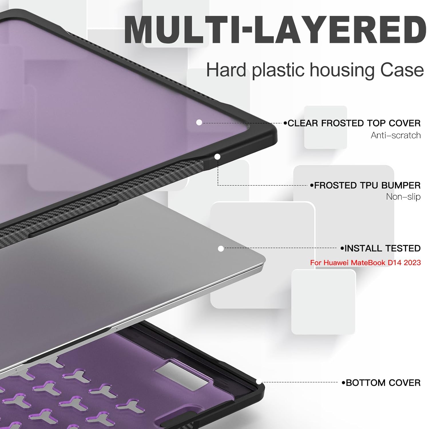 Ultra-Thin Case for Huawei Matebook D14 2023(MDG-XMDG-16MDF-X),Frosted Translucent Matte Anti-Fingerprint Shockproof Heavy Duty Anti-Slip Protective Laptop Cover Shell. (Translucent Red)