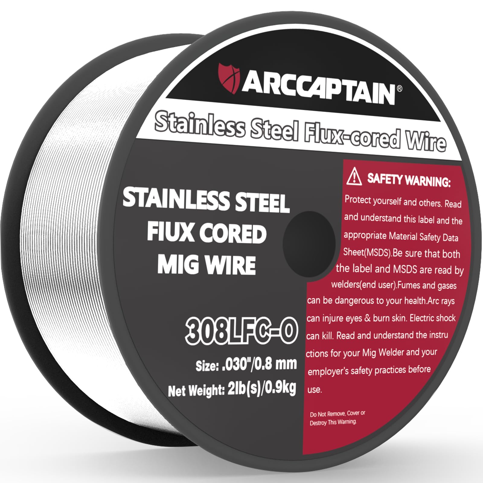 arccaptain stainless steel flux cored wire e308lfc-o 030-diameter mig welding wire stainless steel wire with low splatter compatible with lincoln miller forney harbor mig welder 2-pound