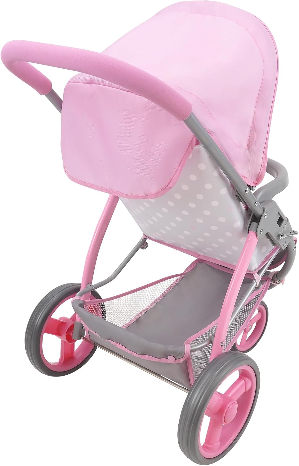 509 Crew: Cotton Candy Pink: Doll Jogger Stroller - Pink, Grey, Polka Dot - Dolls Up to 24", Foldable, Retractable Canopy, Kids Pretend Play, Ages 3+