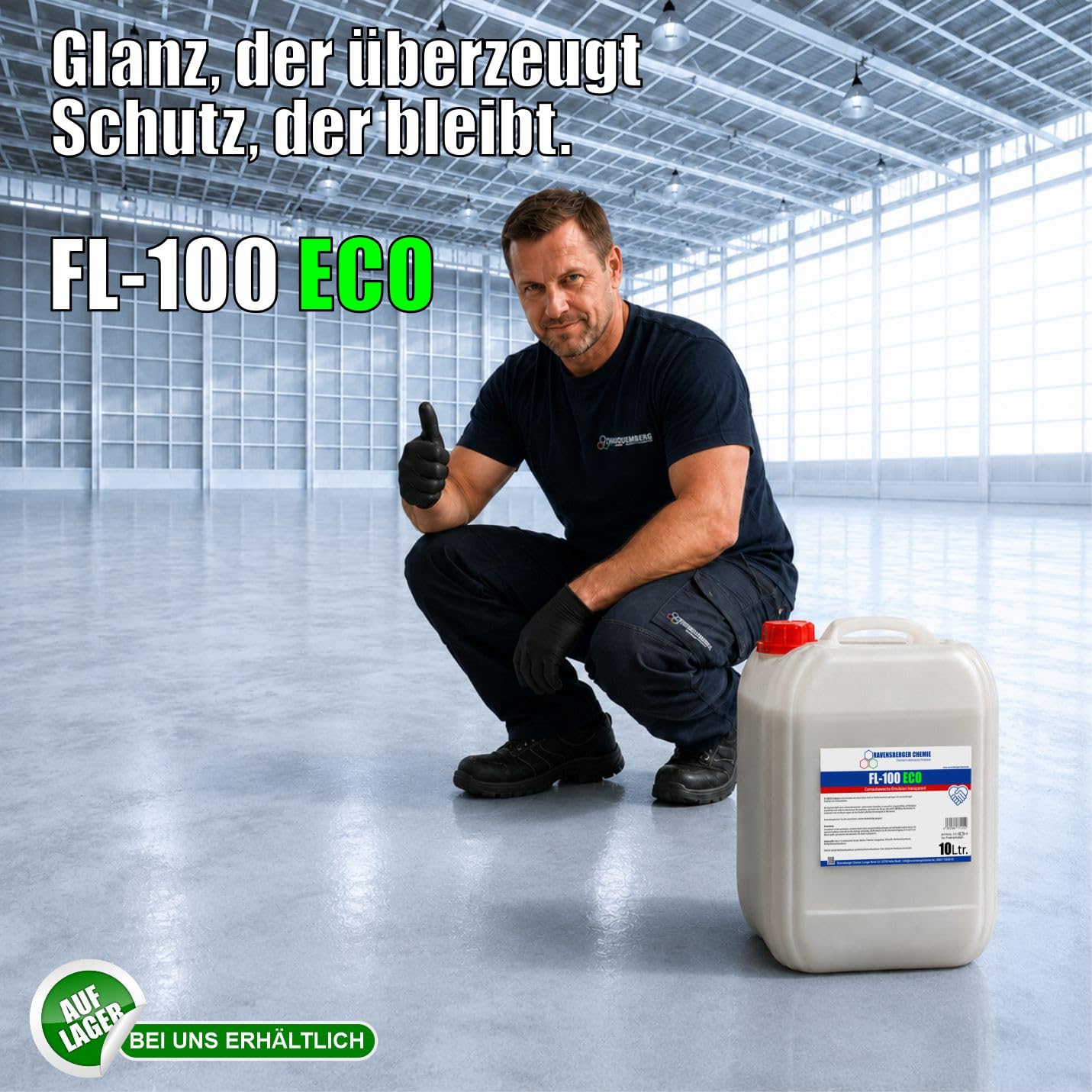 FL-100 ECO Carnaubawachs Emulsion 10 L – wässrige Wachsemulsion zur Bodenpflege, Auffrischung & Pflege geeigneter Industrie-, Werkstatt- & Gewerbeböden (Transparent)