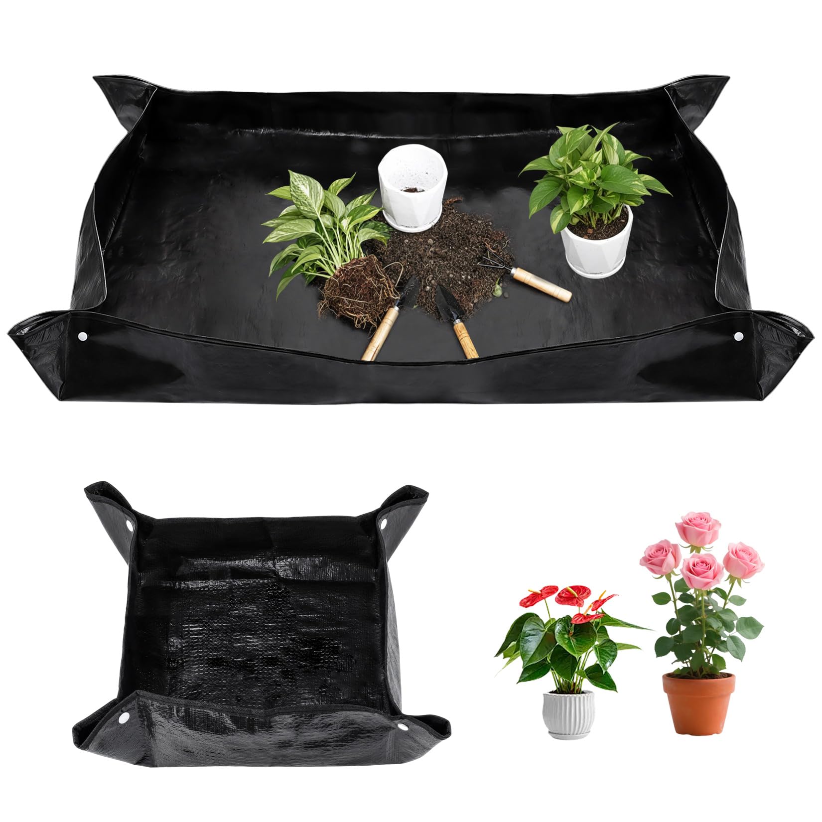 Plant Repotting Mat Waterproof 150 x 100 cm & Small Foldable Gardening Mats 50x50 cm, Houseplant Repotting Mats for Gardening, Folding Garden Planting Mat for Repotting, Soil Replacement, Pruning