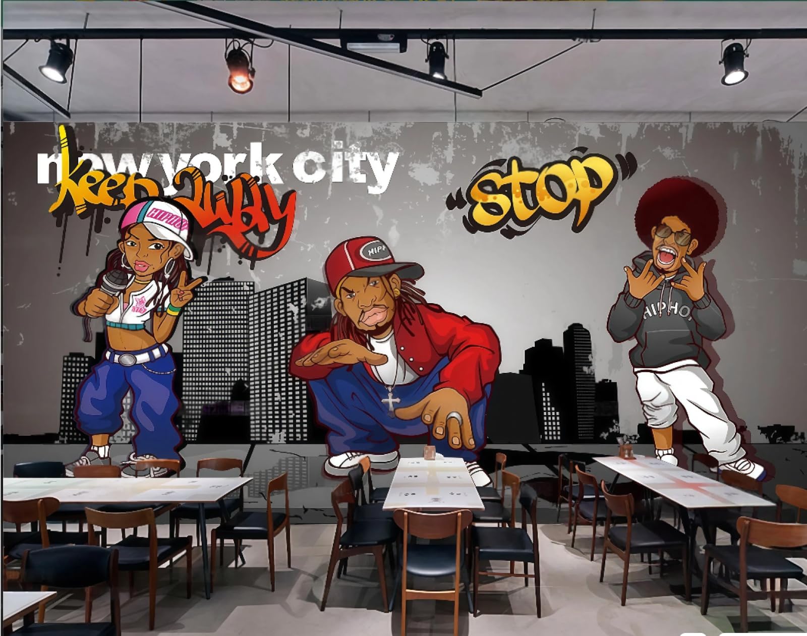 Xdoubao 3D Wallpaper Retro Hand-Painted Hip-Hop Street Graffiti Letters Personalized Bar Club Coffee Shop Background Mural Western Restaurant Wallpaper,,350X245cm