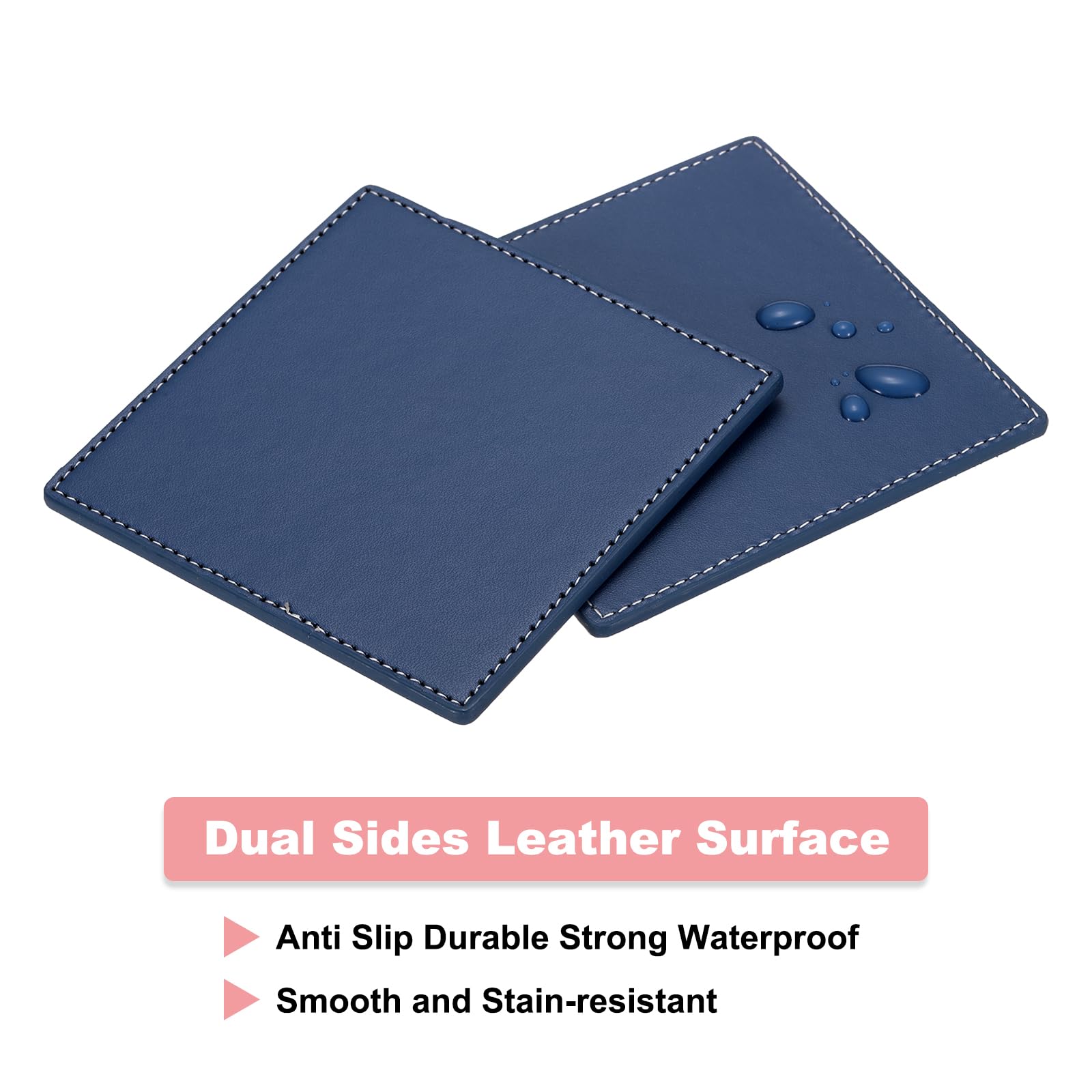uxcell Square Drink Coasters Set of 4 White Stitched Dual Sided Non-Slip Non-Stick Waterproof Leather Coasters for Drinks Coffee Table - Image 3