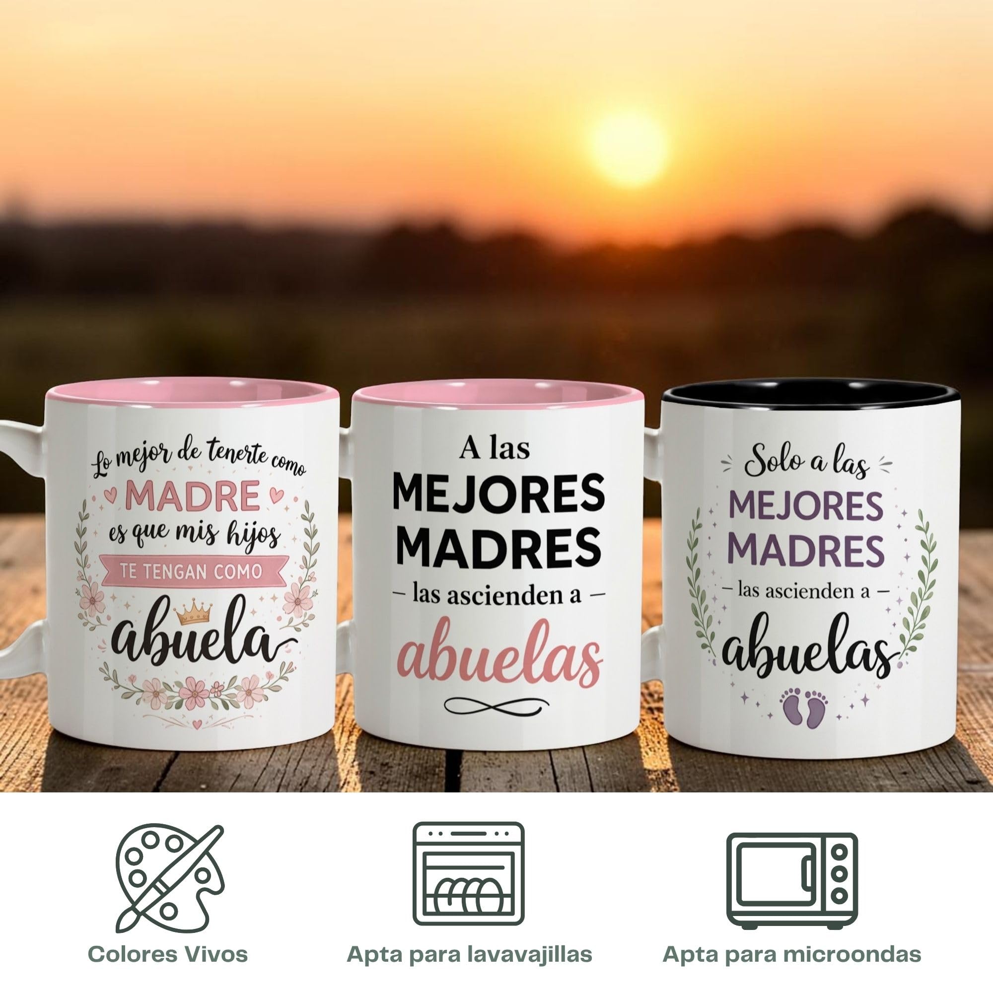 LolaPix Taza Abuela. Regalo Abuelas Dia de la Madre. Regalos para Mama Original. Apta para Lavavajillas. Yaya Regalo. Taza Dia de la Madre Abuela 330ml Color Interior a elegir. Te tengan como Abuela — view 4