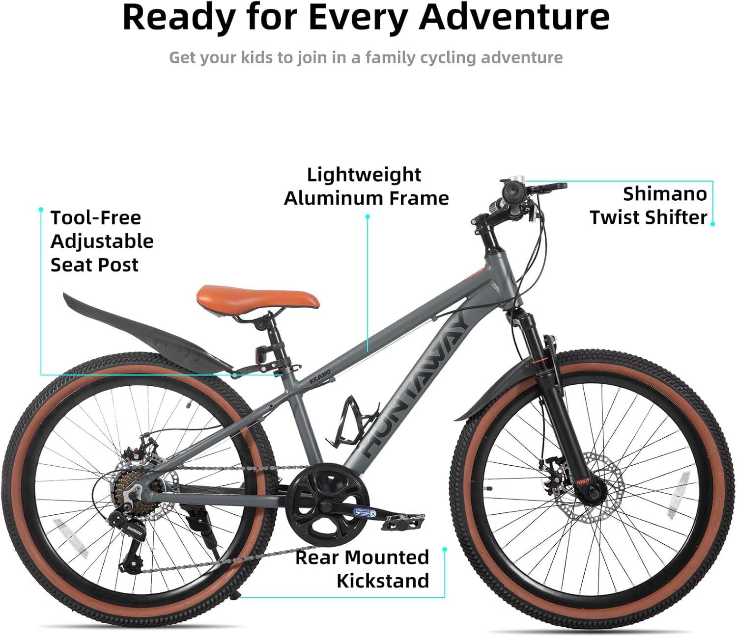 KEANO Huntaway 20 24 Inch Kids Bike for Boys & Girls Ages 7-12 Years Hardtail Mountain Bike for Kids with Aluminum Frame and 7-Speed Drivetrain Children Bicycle