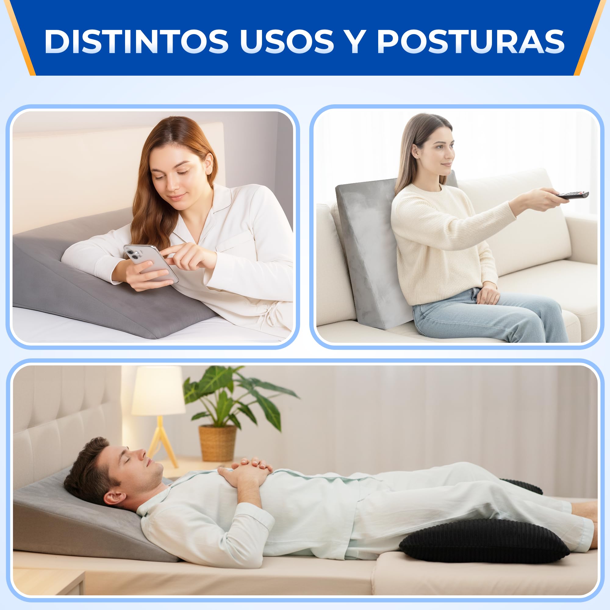 NEROKU® Cuña Antireflujo Adulto y Cojín Lectura Cama - Respaldo Cama | Almohada Cuña que Mejora Circulación y Descanso - Almohada de Lectura y Almohada Antironquidos - Cojines Cama Cojines Sofa