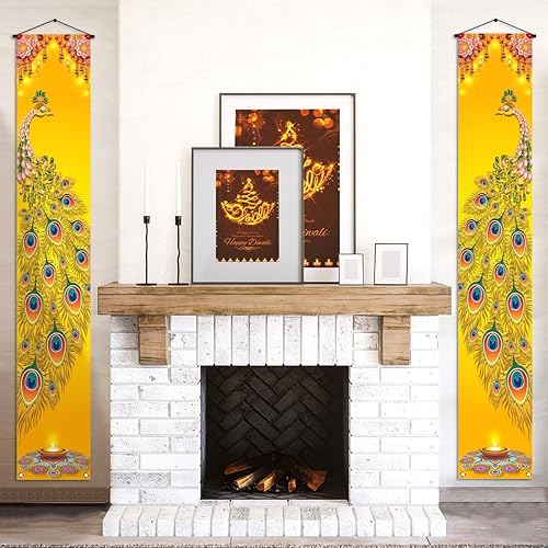 Miniatura 8 de Nepnuser Happy Diwali - Cartel para porche, diseño de pavo real indio, letrero de bienvenida para puerta delantera, festival de luces, fiesta,