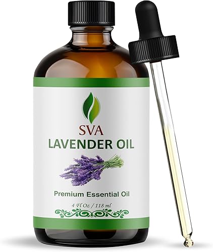 SVA Organics Aceite esencial de lavanda 100 natural aceite aromático de grado terapéutico 4 onzas líquidas con cuentagotas  Aceites de aromaterapia