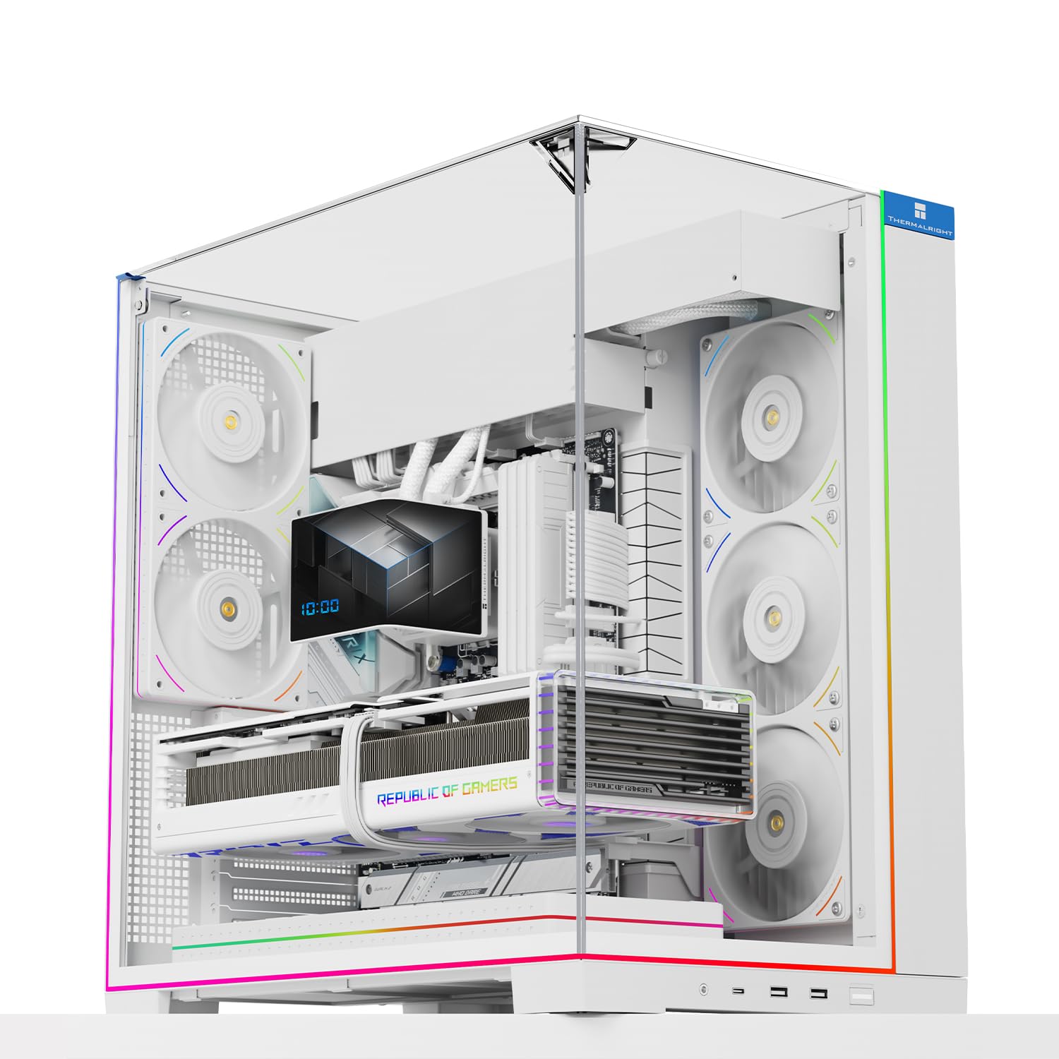 TR-Thermalright A70 ARGB Biały Rozszerzalna Obudowa PC Pionowe Uchwyty Kart Graficznych, Wysoka Cyrkulacja Powietrza do Odprowadzania Ciepła Wytrzymała Obudowa dla Gry/Renderingu Uniwersalne, liniowe