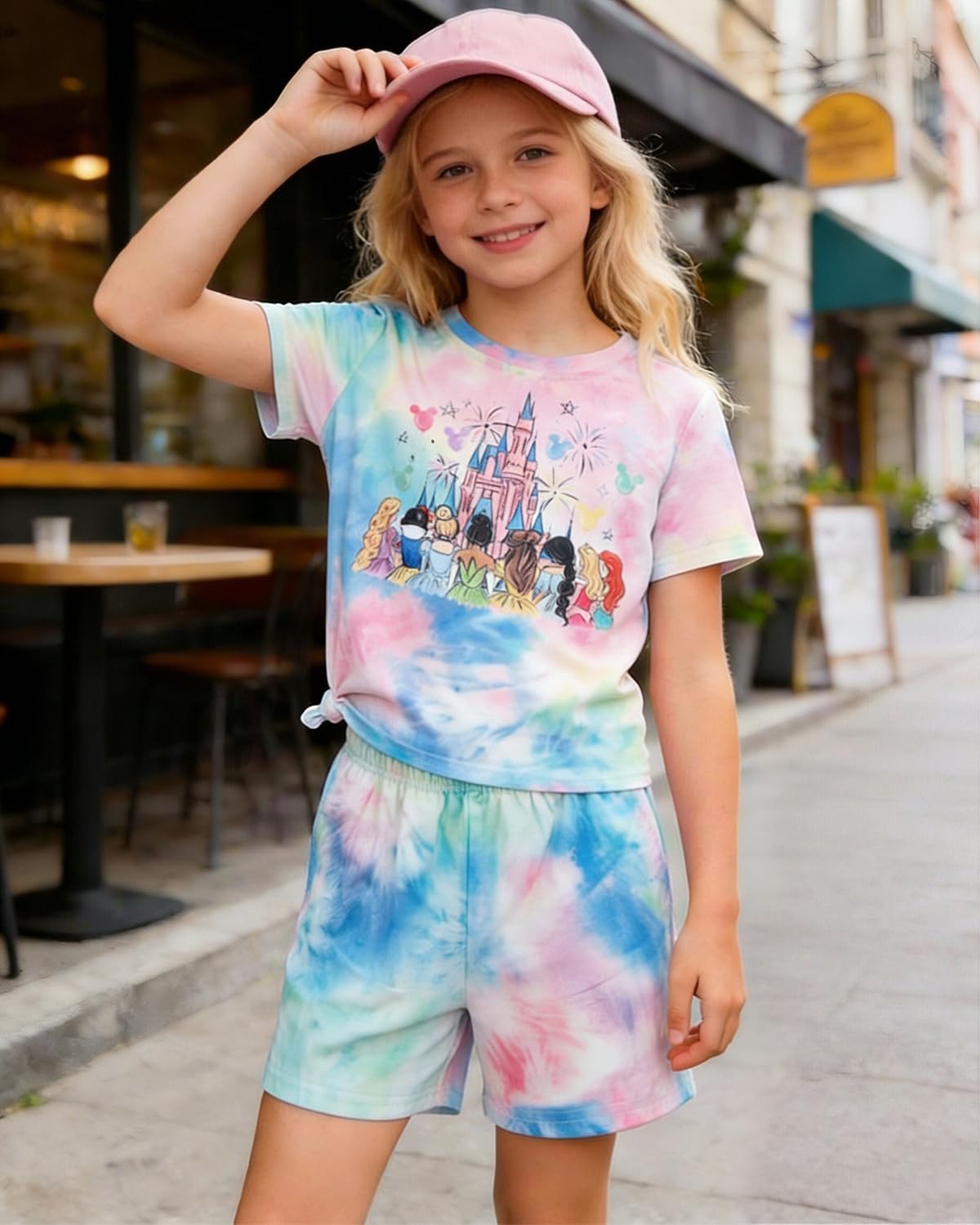Tie Dye Summer Outfits for Girls Magical Princess 2 Piece Set Youth Family Vacation Top Princess Trip Shirts Suit