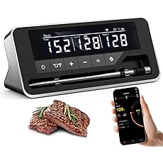 Meat Thermometer Wireless with 2 Probes, 800FT Bluetooth Digital Thermometer with Smart APP, Temp Precise Improved by 100%, Instant Read Food Thermometer with Alerts for Oven Smoker BBQ Grill