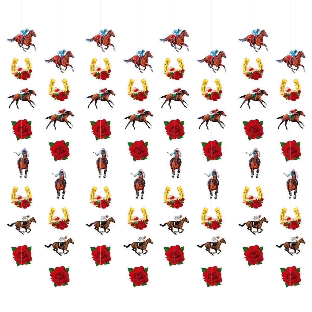 LOONELO Banner for Kentucky Derby Racing Hanging Party Streamers, 8 Sets Card Stock Garland Kit Party Decorations, Signs for Run for the Roses Supplies Favors