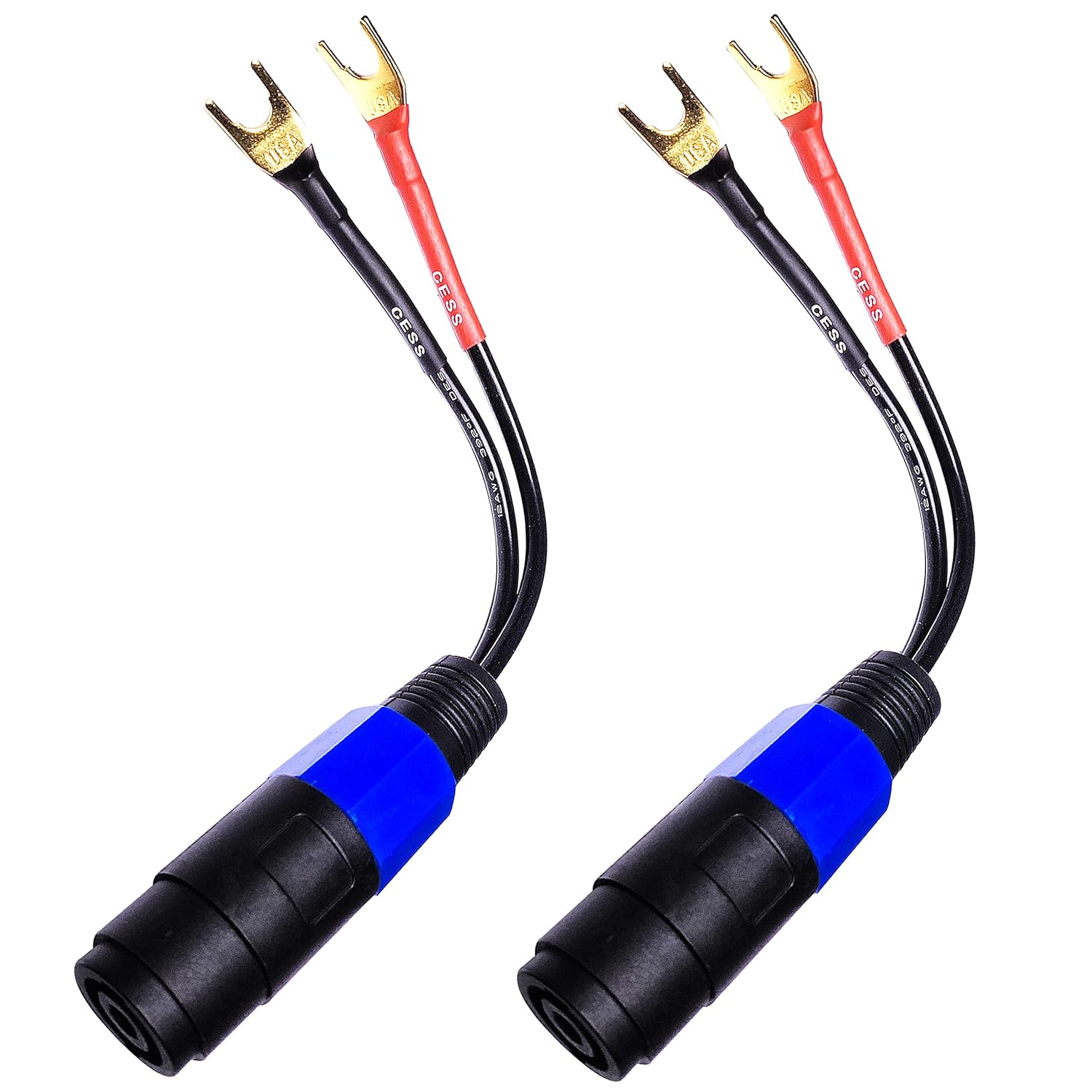 CESS-001L Spade Fork Plug to Speakon Female Jack Adapter for Speaker Cable - 2 Pack (Large Spade)