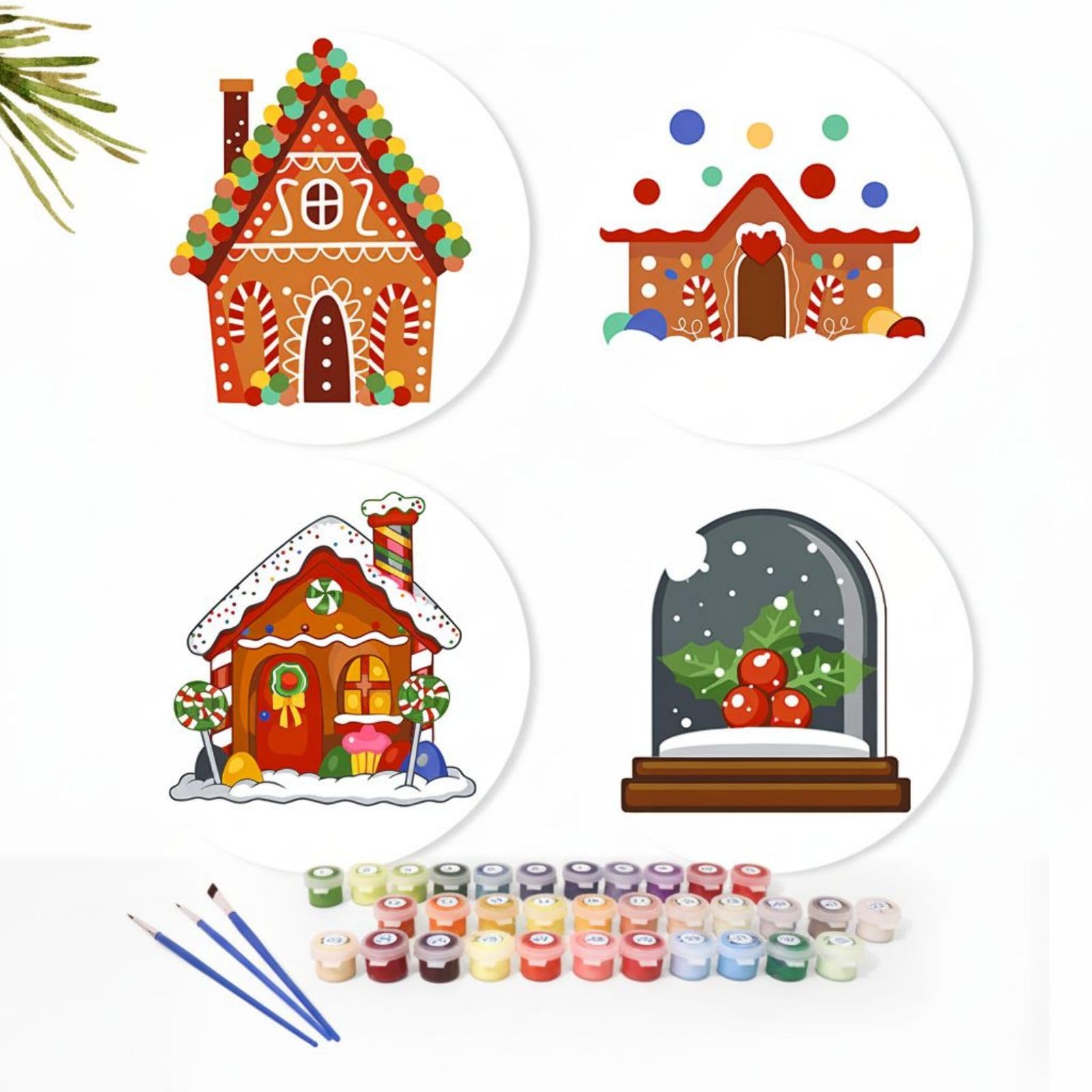 4 Pcs Paint by Numbers Coasters Kits with Holder, DIY Paint by Numbers Coasters for Adults Beginners, Coasters with Brushes Acrylic Paint, Paint by Numbers Kits Craft -24-Christmas