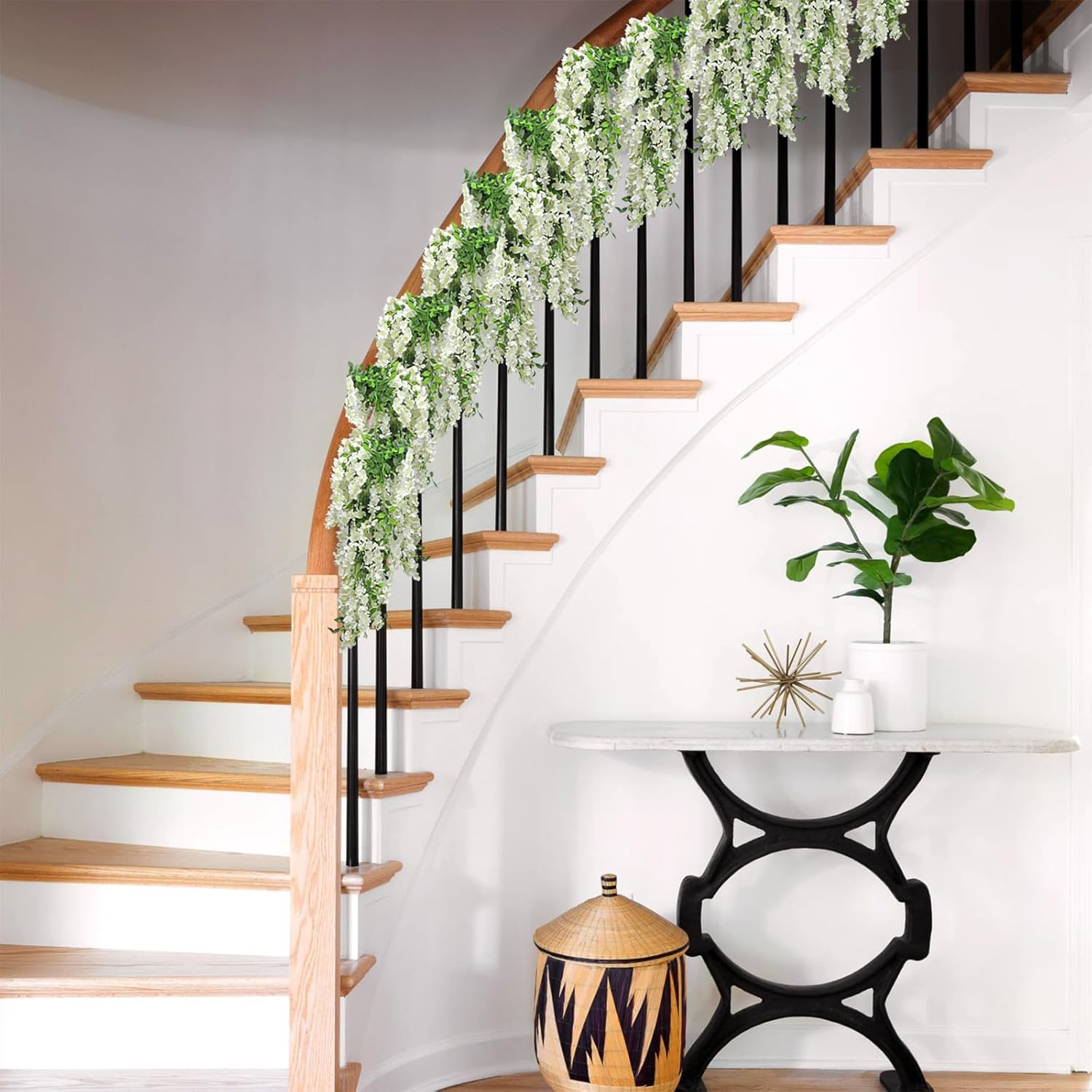 Findosom Wisteria Artificial Flowers Garland, 10Pcs Total 72FT White Wisteria Hanging Flowers, Flower Garland Decorations for Home Garden Outdoor Ceremony Wedding Arch Decoration