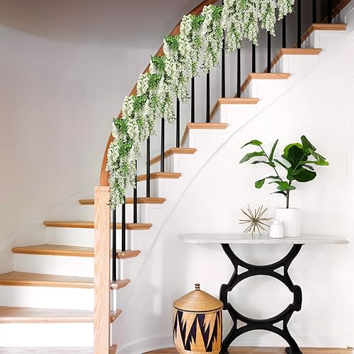 Miniatura 5 de Findosom Guirnalda de flores artificiales de glicina, 10 unidades en total de 72 pies de flores colgantes de glicina blanca, guirnalda de flores