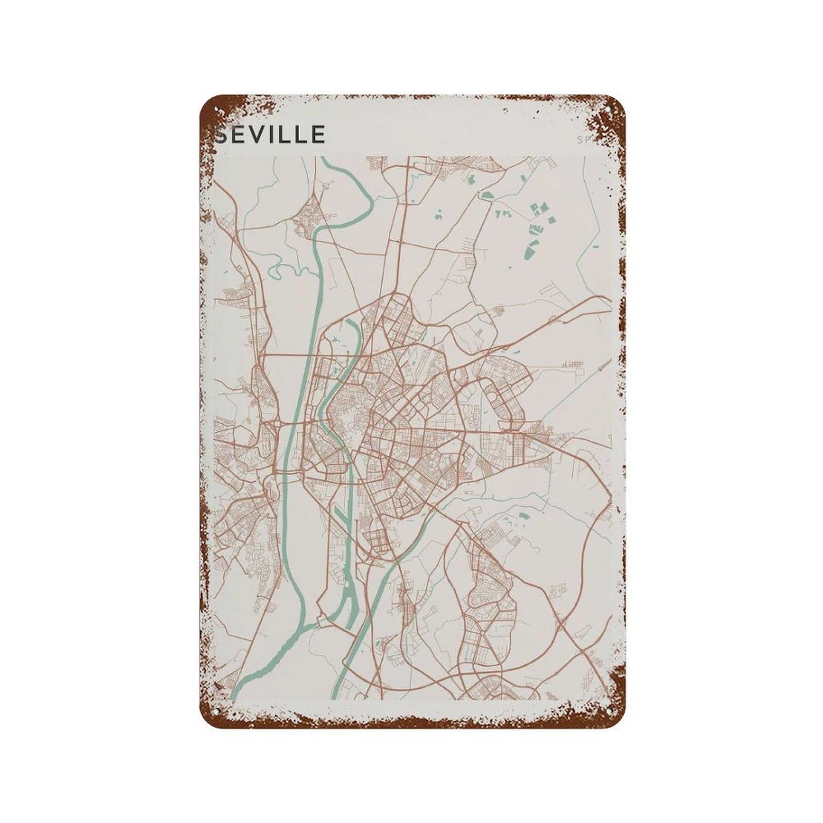 xiaoxiaoshen Seville Map Spain Travel Gift Minimalist Wall Decor Art Metal Tin Poster Modern Home Decor Art Home Bar Shop Decorations Vintage Sign 30x20cm