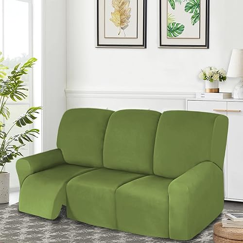 Vista 2 de Juego de fundas para sofás reclinables 100 % impermeables, 8 piezas, para sofás reclinables, de 3 asientos, elásticas, lavables, para sofá