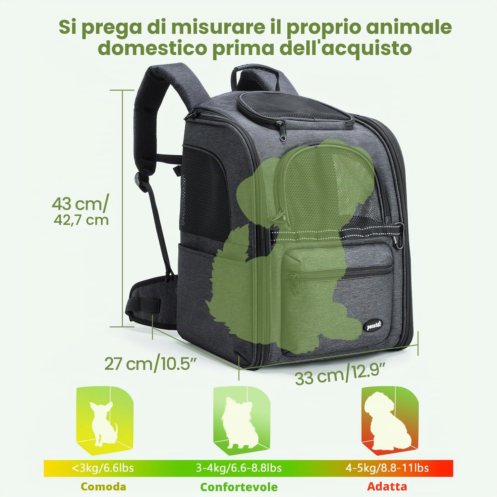 Pecute Zaino per trasporto gatti, sistema di risparmio del 30% di sforzo, design ergonomico e antigravità, adatto per gatti, cani e cuccioli, ideale per viaggi, escursioni, all'aperto