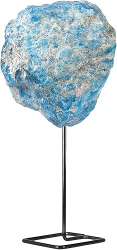 mookaitedecor Piedra en bruto de apatita azul natural con soporte inoxidable, muestra de piedras preciosas curativas para decoración de oficina y