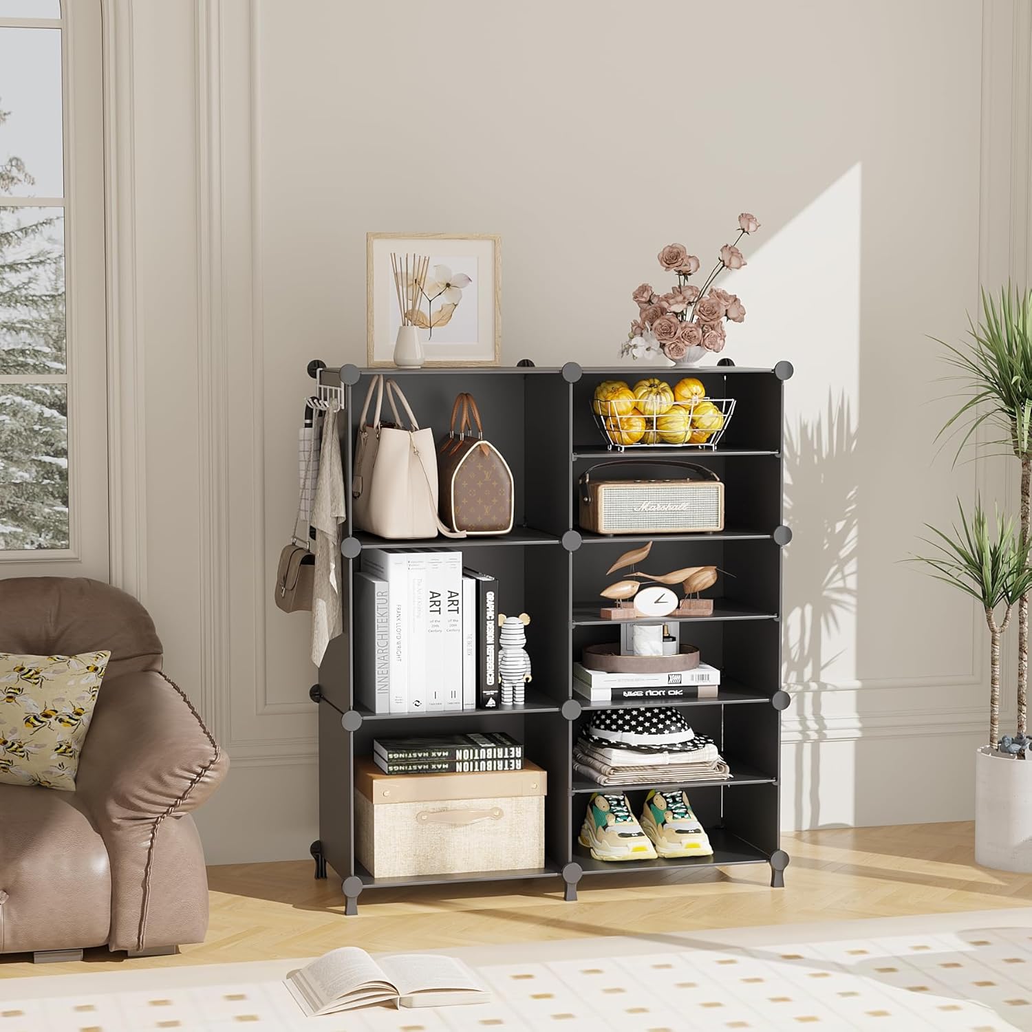 AWTATOS Closet Organizer 6 Cube Storage Shelves Portable Closet Clothes Organizers and Storage Stackable Cubby Shelving for Closet Bedroom Living Room Office Black - Image 2