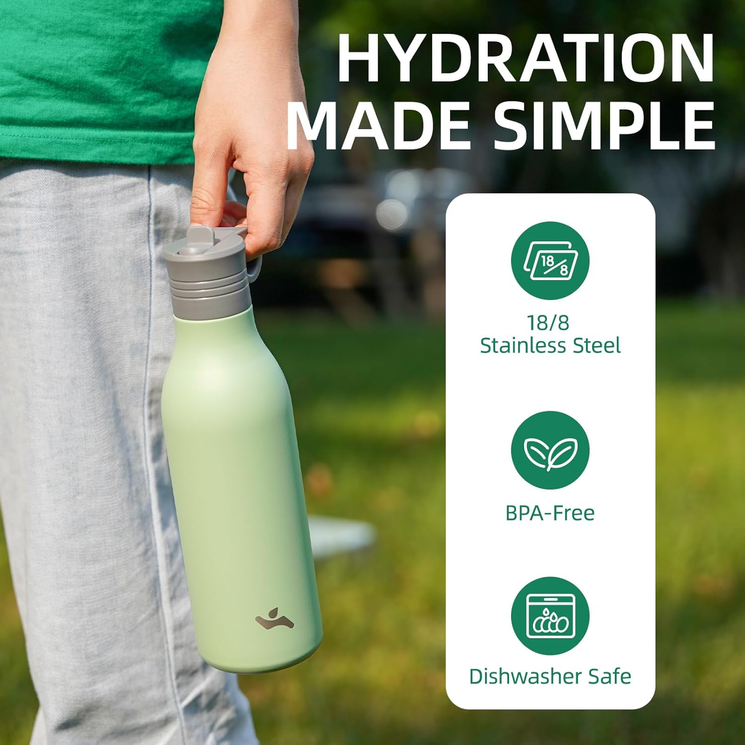 18oz Stainless Steel Water Bottle with Straw, Insulated Metal Travel Water Bottle, Reusable and Leak Proof, BPA Free, Double Wall Design, Black - Image 4