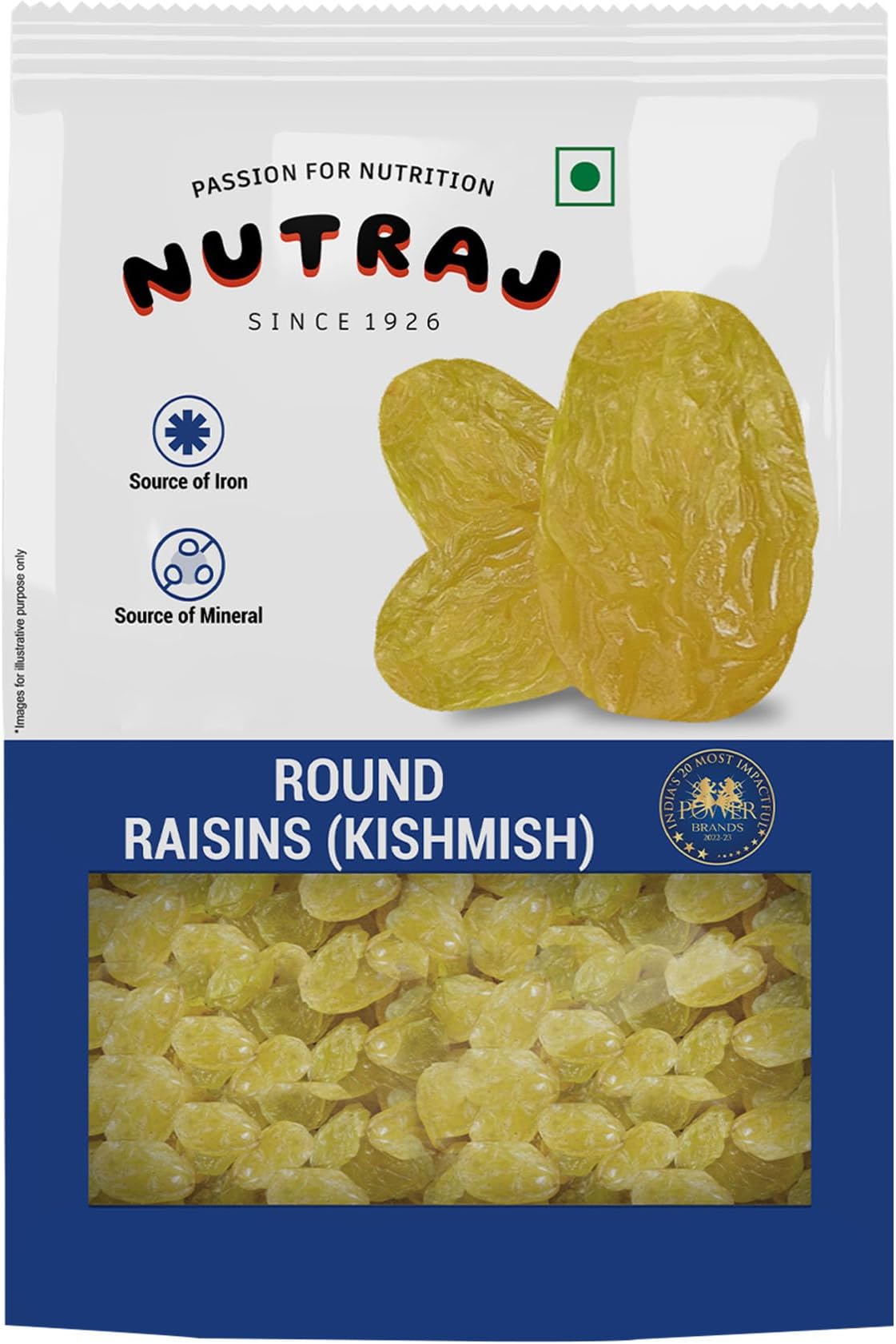 Nutraj Round Raisins 500g Pouch | Kishmish | Kismis | Dry Fruits and Nuts | Grocery Items.