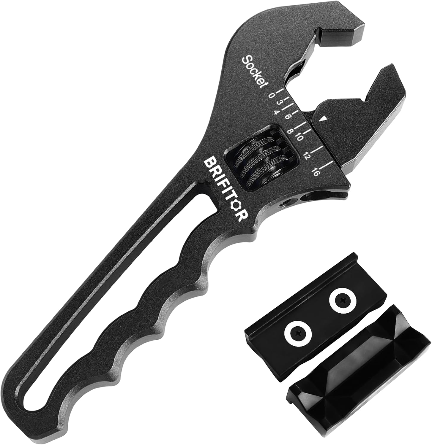 AN Fittings Wrench 3AN-16AN Hose Fittings Adjustable Wrench For An Hose End Fittings Adapter Lightweight Aluminum Black (With 4" Vise Jaws Pads)