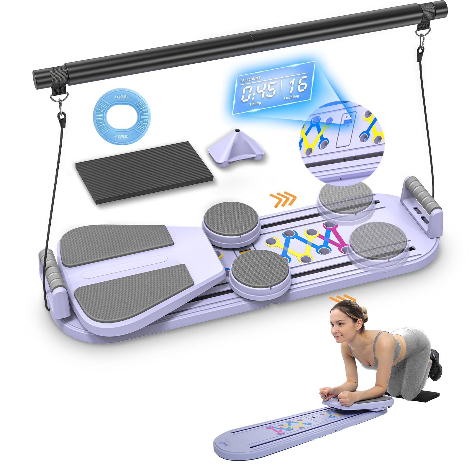 Heyceen Pilates Board, Pilates Reformer Set, Portable and Foldable Machine Multifunctional Pilates Board for Women 6 in 1 Pilates Boards Set and Kit Equipment for at Home Workout (Purple)