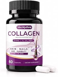 Multi Collagen Capsules with Biotin, Vitamin C & Hyaluronic Acid, Types I II III V X Collagen Supplement for Skin Hydration, Hair & Nails Support, 60 Capsules