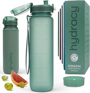 Hydracy 64oz Motivational Water Bottle with Time Marker, Fruit Infuser, Leakproof No-Sweat Sleeve - BPA Free Gym Sports Bottle