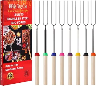 Marshmallow Roasting Sticks, Telescoping Smores Sticks for Open Fire Pit | 32 Inch Long Marshmallow Toasting Barbecue Forks S' mores Skewers for Campfire Camping Hotdog Hot Dog Bonfire Grill, 8 Pack