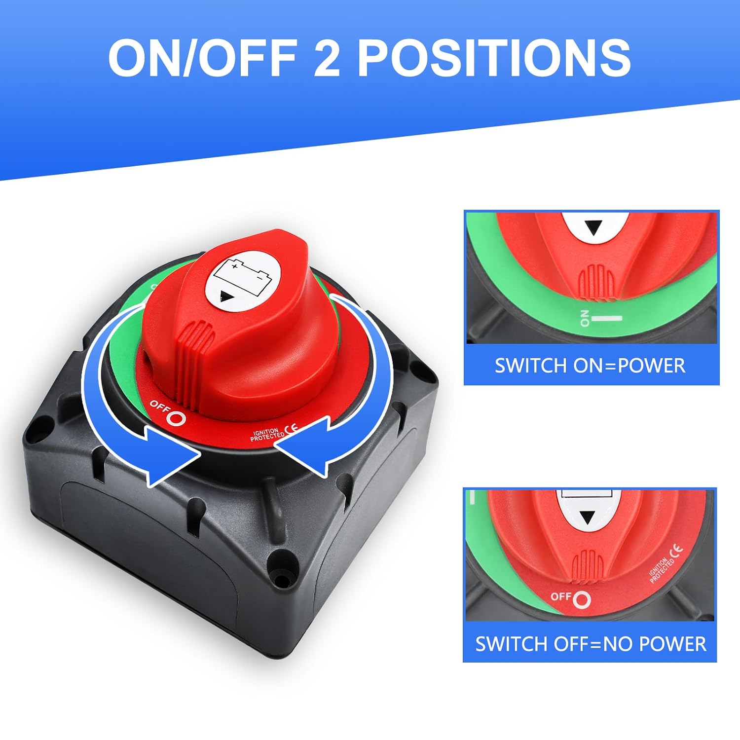 600A High Current Battery Switch, 12-48V Waterproof Heavy Double Battery Master Cut Shut Off Isolator Switch for Car Vehicle RV and Marine Boat (On-Off for High Current)