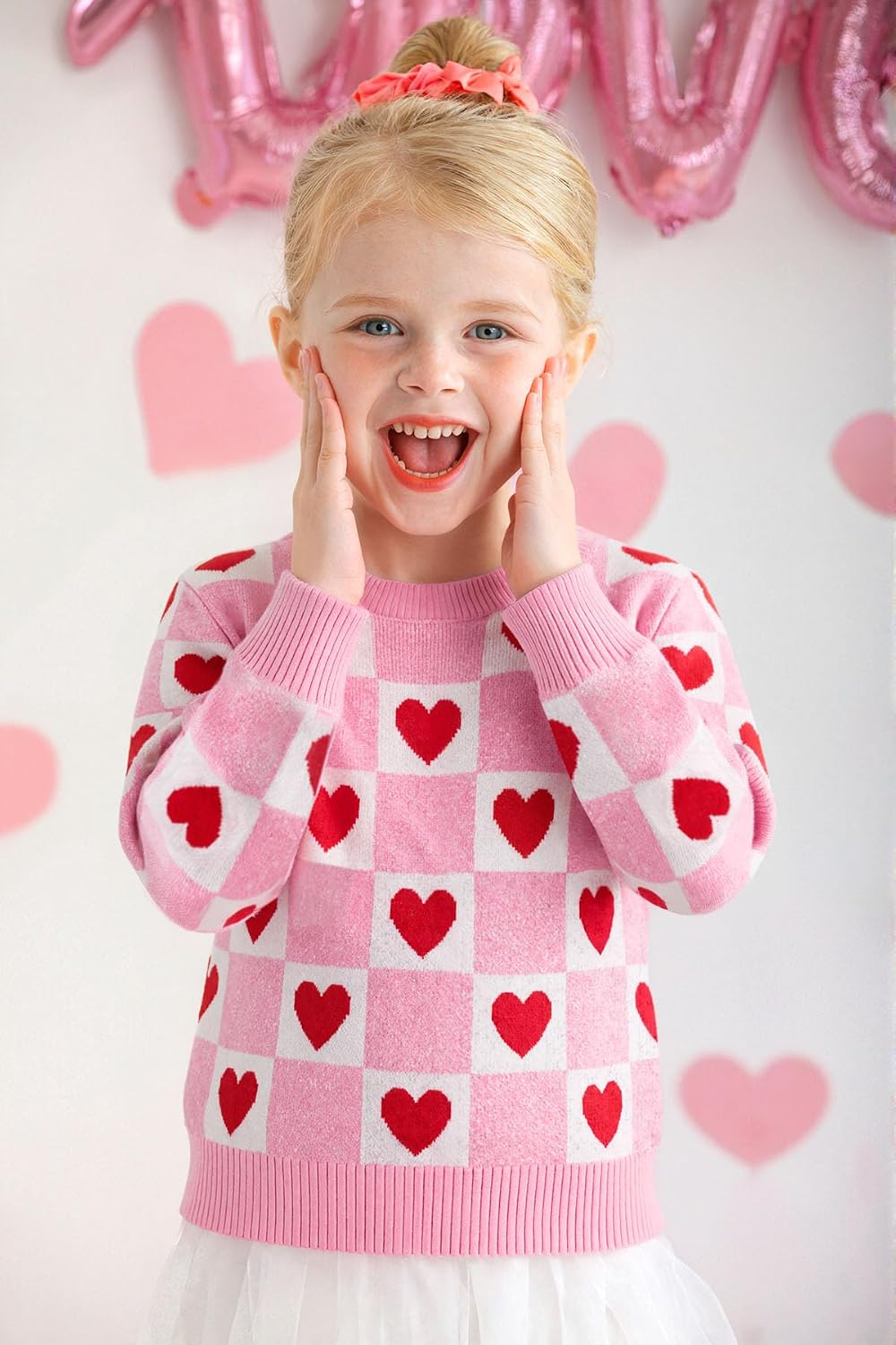 BesserBay Valentine's Day Unisex Kids Heart Warm Knitted Pullover Sweater Crew Neck Cute Sweater Long Sleeve Pink 4 Years