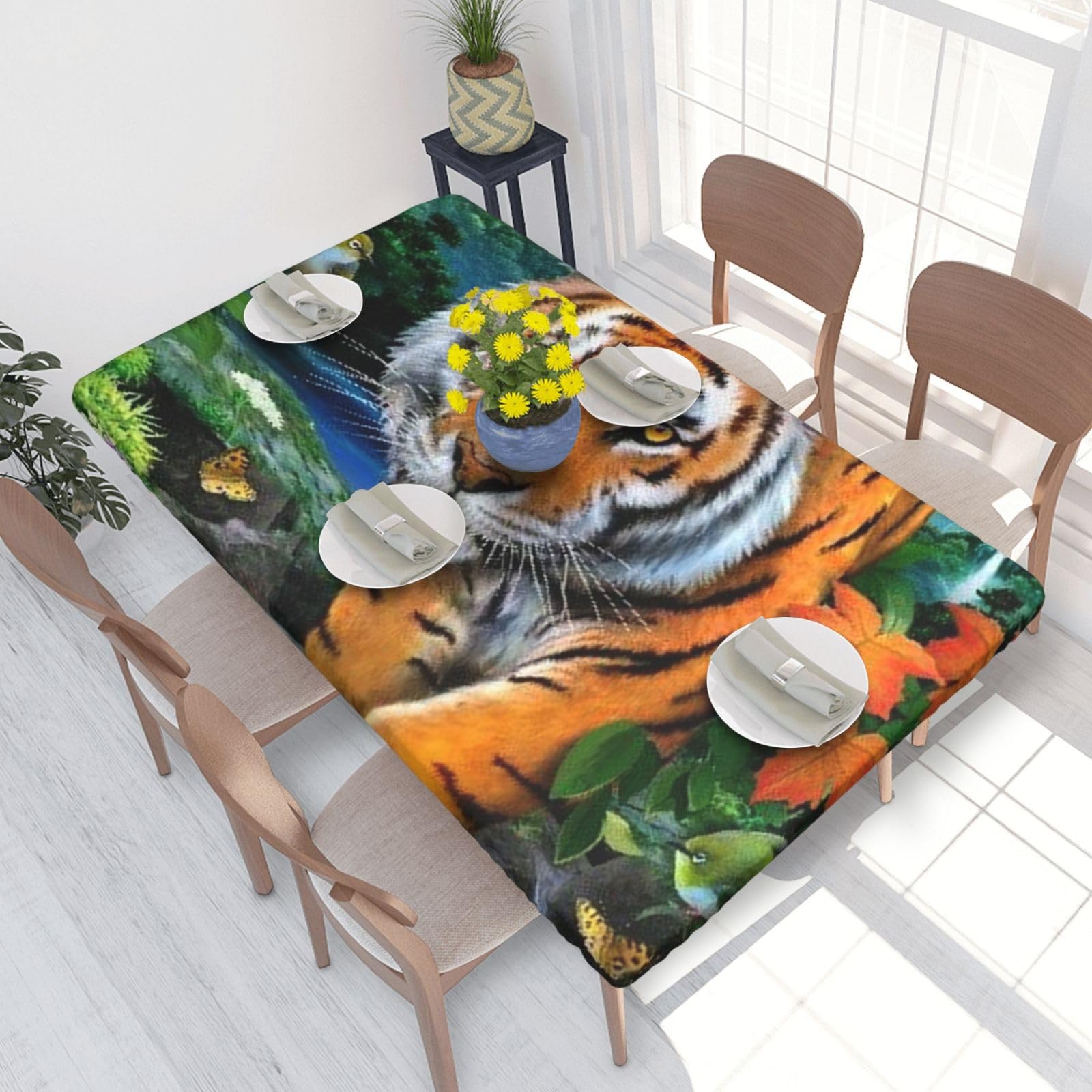 BNVSADC Tiger Butterfly Bird Printed 4FT Tablecloth 122x76 CM Polyester Kitchen Water Resistant Table Cloth Dining Table Decoration Table Covers